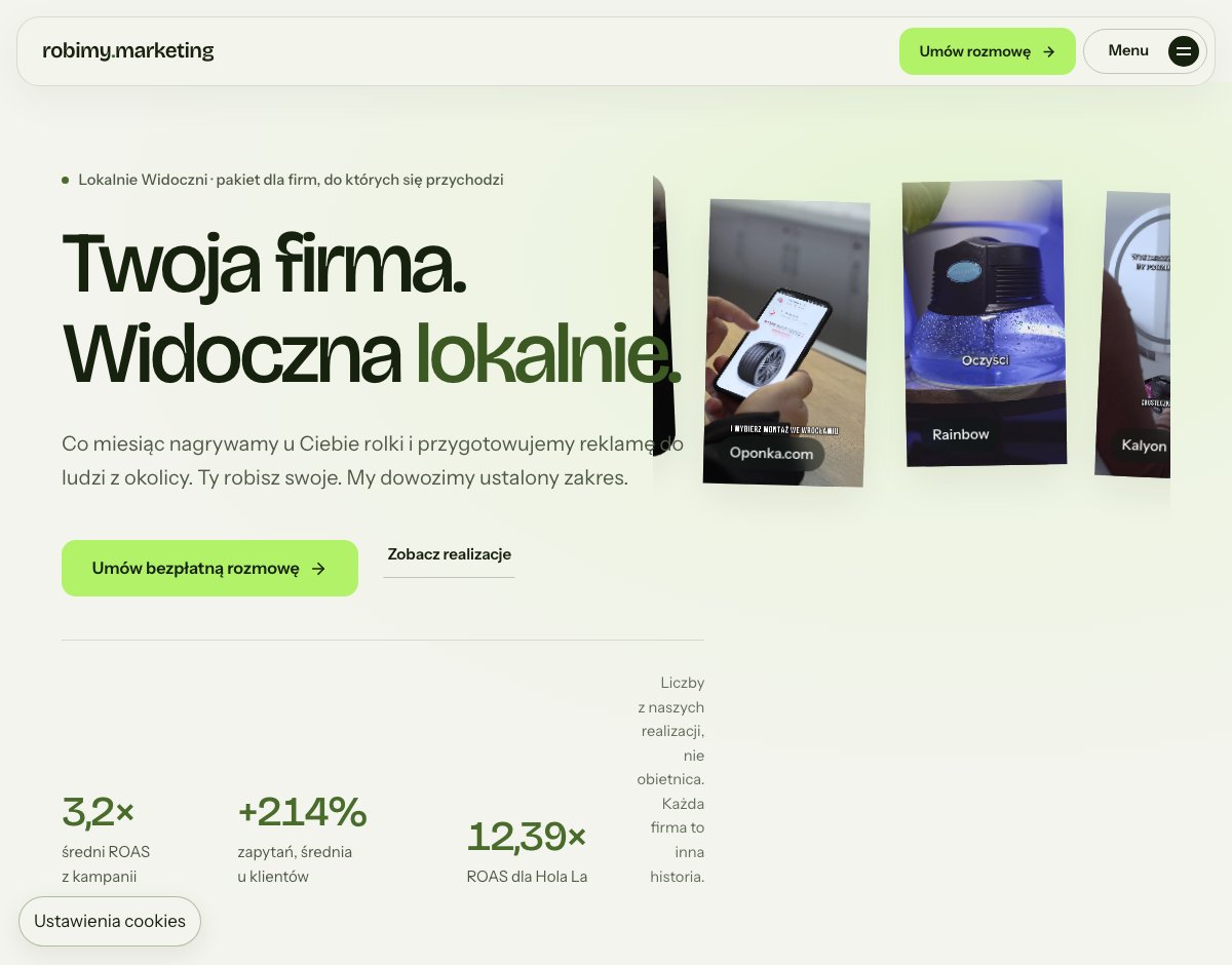 Projekt naszego landingu Lokalnie Widoczni, z ofertą i przyciskiem kontaktu